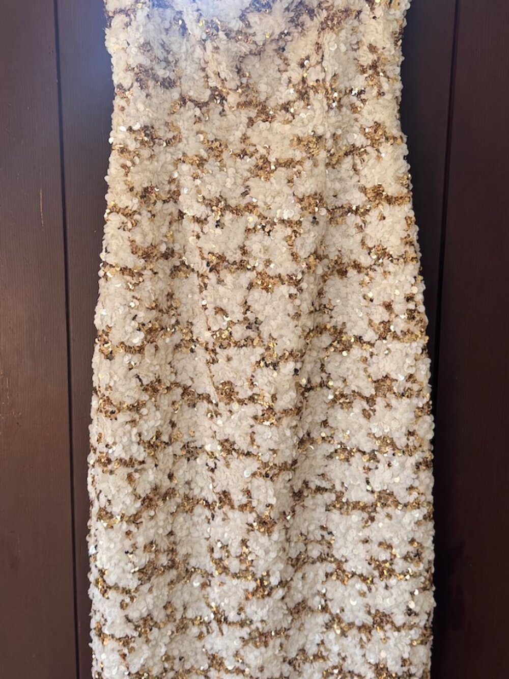 Nana Gotti Solana Ivory Gold Sequin Maxi Dress M 38